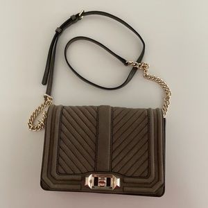LIKE NEW: Rebecca Mikkoff Small Love cross body, olive, gold hardware